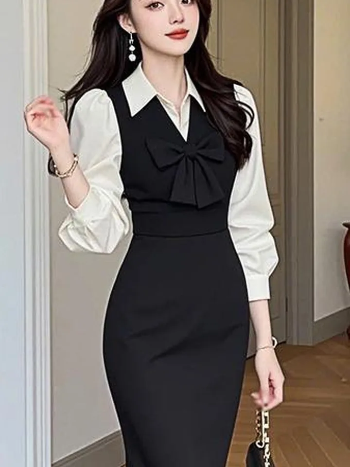 Váy giả gile phối sơ mi thắt nơ VA002 – P'ranis