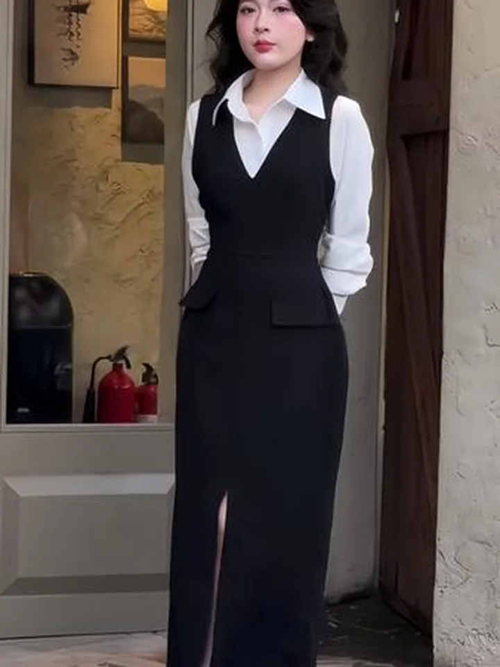 Váy giả sơ mi tay dài dáng dài VA1218 – P'ranis