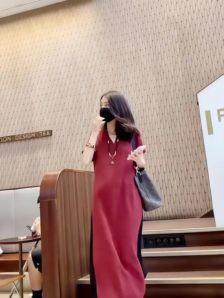 Váy suông cổ V tay ngắn dáng dài VA399 – P'ranis