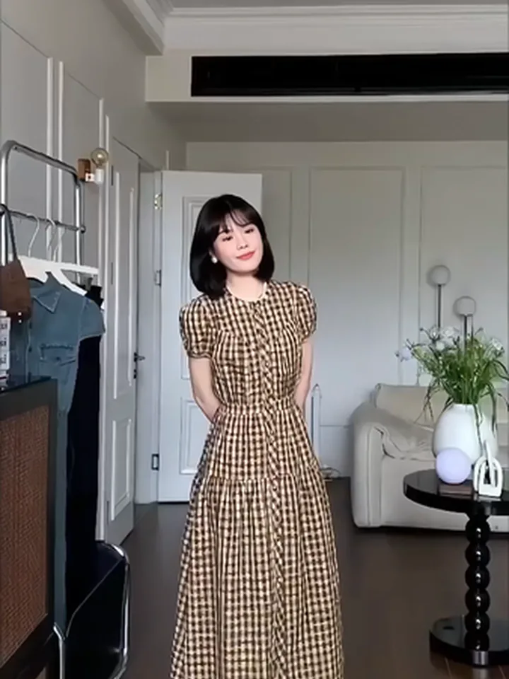 Váy kẻ caro tay bồng VA752 – P'ranis