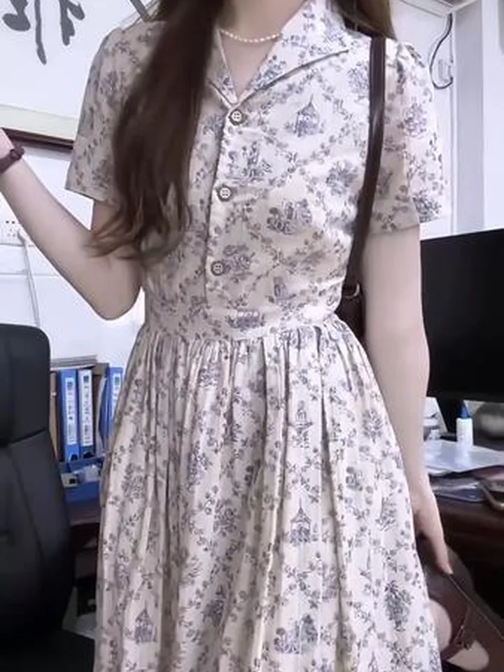 Váy hoa nhí cổ sơ mi tay ngắn VA858 – P'ranis